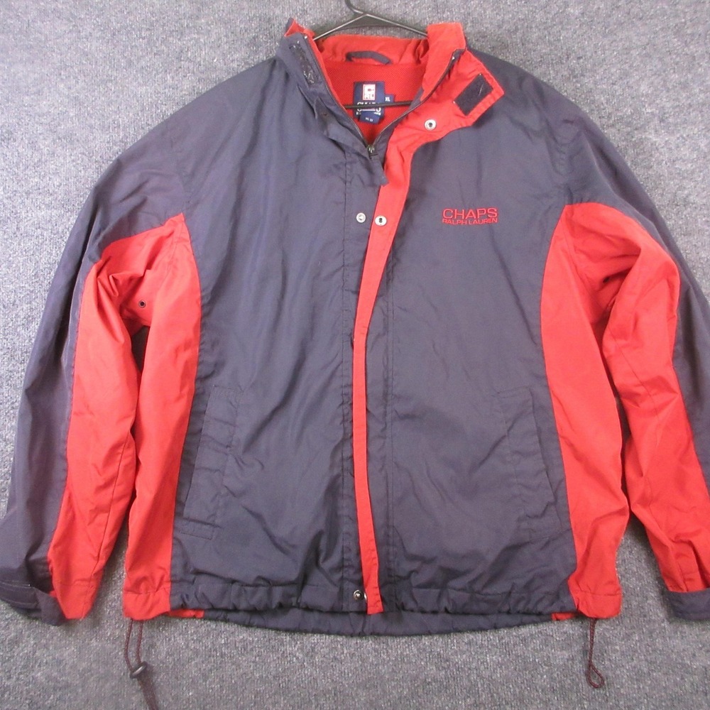 Chaps Ralph Lauren‎ Jacket Mens XL Blue Red Hooded Windbreaker Lined Pockets